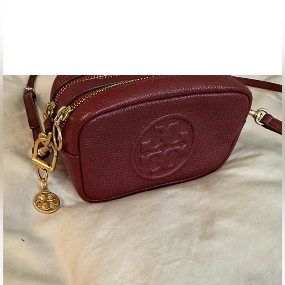 Tory burch leather crossbody mini bag- burgundy color+ Tory burch keychain